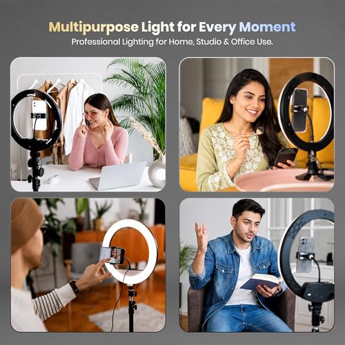 Image of Simpex 8 inch LED Ring Light with Mobile Holder & Adjustable Brightness for Makeup, Video Shoot, Live Streaming & Photography Compatible with iPhone, Android Phones & DSLR Cameras