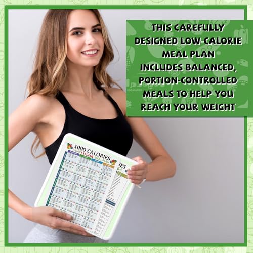 Image of Sinload 12 Pcs Low Calorie Meal Plan Poster Low Calorie Diet Chart Laminate Weight Loss Grocery List for Kitchen Classroom Fridge