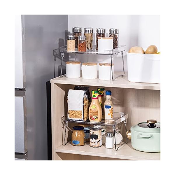 Cupboard Organiser, Cupboard Shelf Organiser, Kitchen Shelf Organiser for Kitchen Storage, Bathroom Storage, Makeup Organiser, Durable Plastic and Metal, Clear & Chrome - Image 3