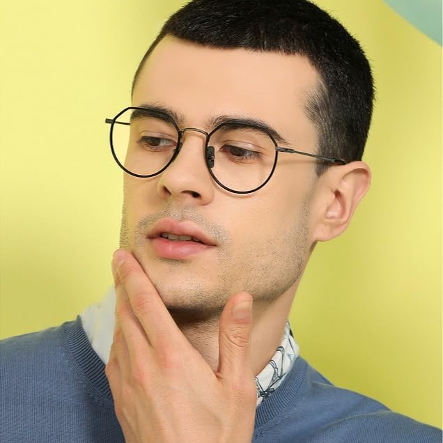 Image of John Jacobs Blu Cut & Antiglare Zero Power Computer Eyeglasses | Full Rim Hexagonal Shape | For Men & Women | Small | JJ E11675