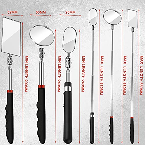 3 Pieces Telescoping Inspection Mirror Round Mirror Square Mirror Inspection Tool For Checking Vehicle, Observing Eyelashes Mouth And Other Small Parts (Oval, Square, Round Style) #TOP2