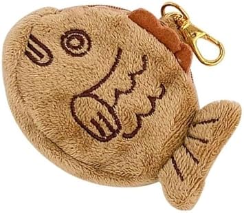1Pc Brown Cute Plush Coin Purse Keychain, Mini Wrist Purse Bag, Japanese Creative Adjustable Soft Taiyaki Coin Pendant With Zipper Plush Pouch for Girl Womens Coin Purses and Pouches, Fish