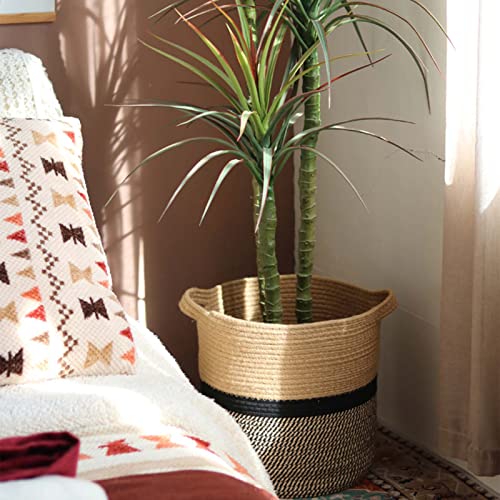 Miniatura 6 de Kmerce - Maceta Para Plantas De Cuerda De Algodón Para Decoración Interior, Cesta De Almacenamiento Para Juguetes, Ropa, Diámetro De 30 Cm Amarillo Negro