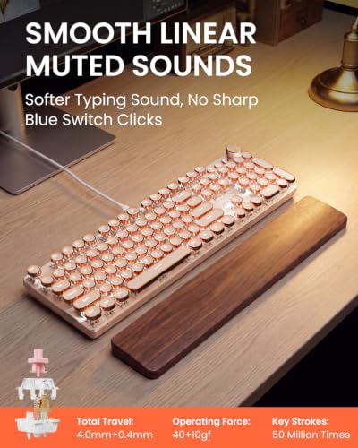 Image of EWEADN Typewriter Style Mechanical Gaming Keyboard, Wired Mechanical Keyboards, LED Backlight, Media Control Button, Wired Computer Keyboard, Switch