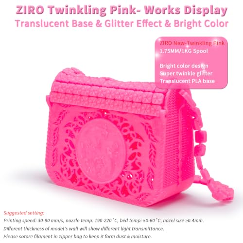 Image of ZIRO Glitter PLA Filament 1.75mm, Semi-Transparent Base, 1KG Twinkling Pink | Fit for Most FDM 3D Printer, 1.75mm 1KG Spool, Dimensional Accuracy + /-0.03mm, Colorful PLA FilamenT