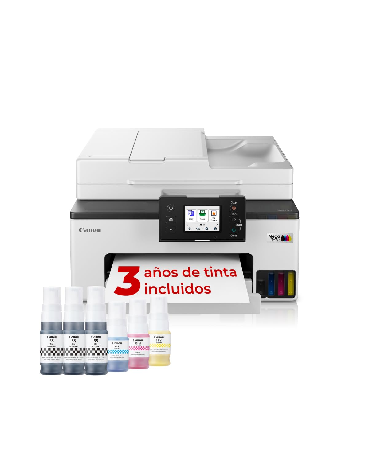 Canon MAXIFY GX2050 – MegaTank Color Printer, Copier, Scanner and Fax A4 | Home & Office | Wi-Fi, Ethernet & USB Connection | Inkjet | Includes 6 Ink Bottles