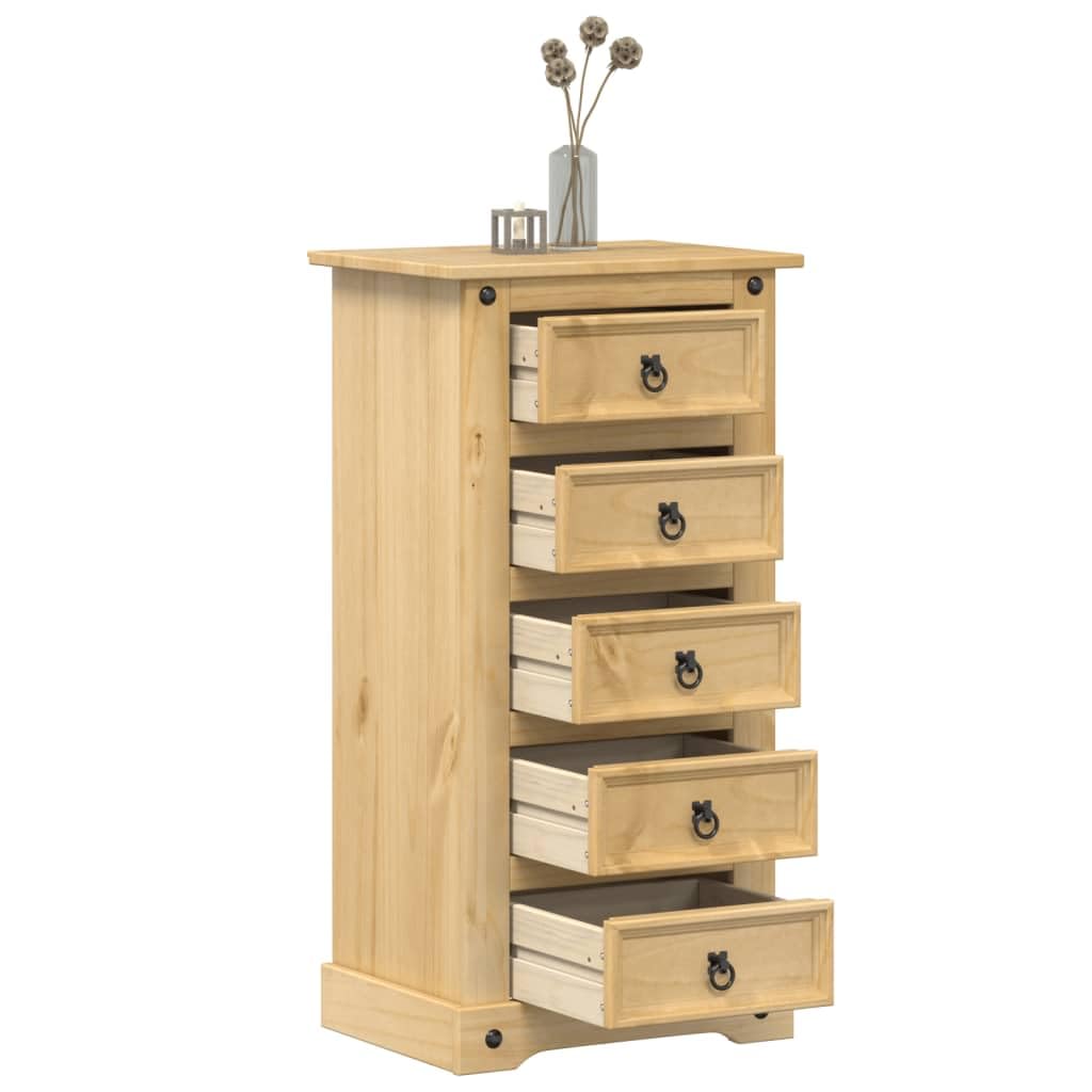 Table de chevet gain de place en pin massif meuble 5 tiroirs pour chambre