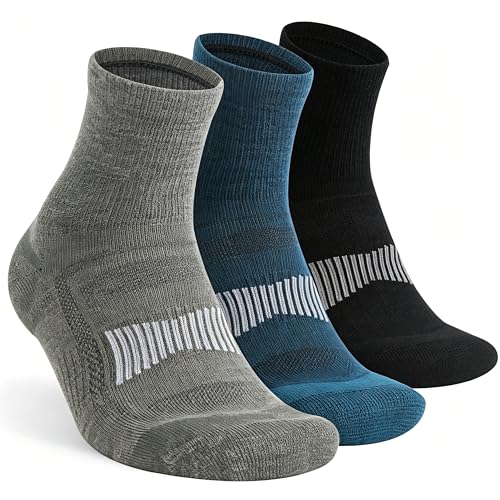Image of Merino Wool Ankle Socks, Men's Women's 90% Wool Athletic Thin Running Moisture Wicking Socks, 3 Pairs