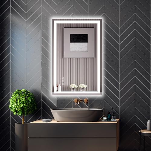 Image of 24x36 Inch LED Bathroom Mirror with Frontlit & Backlit(Independent Control), Lighted Mirror for Bathroom Wall with 3-Color Dimmable & Anti-Fog, Vanity Mirror with Lights
