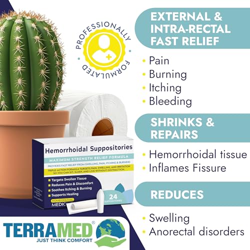 Image of Hemorrhoid Suppository for Pain, Burning & Itching Relief | Effective Hemorrhoid Treatment for Swelling, Irritation & Discomfort | Soothes & Supports Recovery for Lasting Comfort | 24 Suppositories