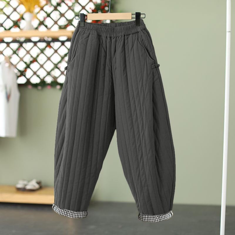 WROLEM Women Winter Warm Down Cotton Pants Thicker Padded Quilted Pants Relaxed Fit Wide Leg Trousers with Pockets - Image 4