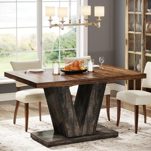 Image of Tribesigns 47-Inch Dining Table for 4, Black Kitchen Dinner Table with Heavy Duty Pedestal, Farmhouse Wooden Eating Table for Home, Dining Room, Small Space, Black & Brown
