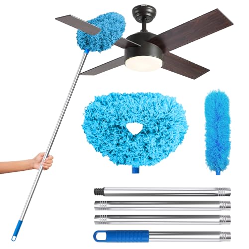Image of DRQ Ceiling Fan Cleaner, 2 Pack Reusable Microfiber Duster with Extension Rod, 13 to 48 Inch Fan Blade Cleaner, Removable Duster for Cleaning Walls