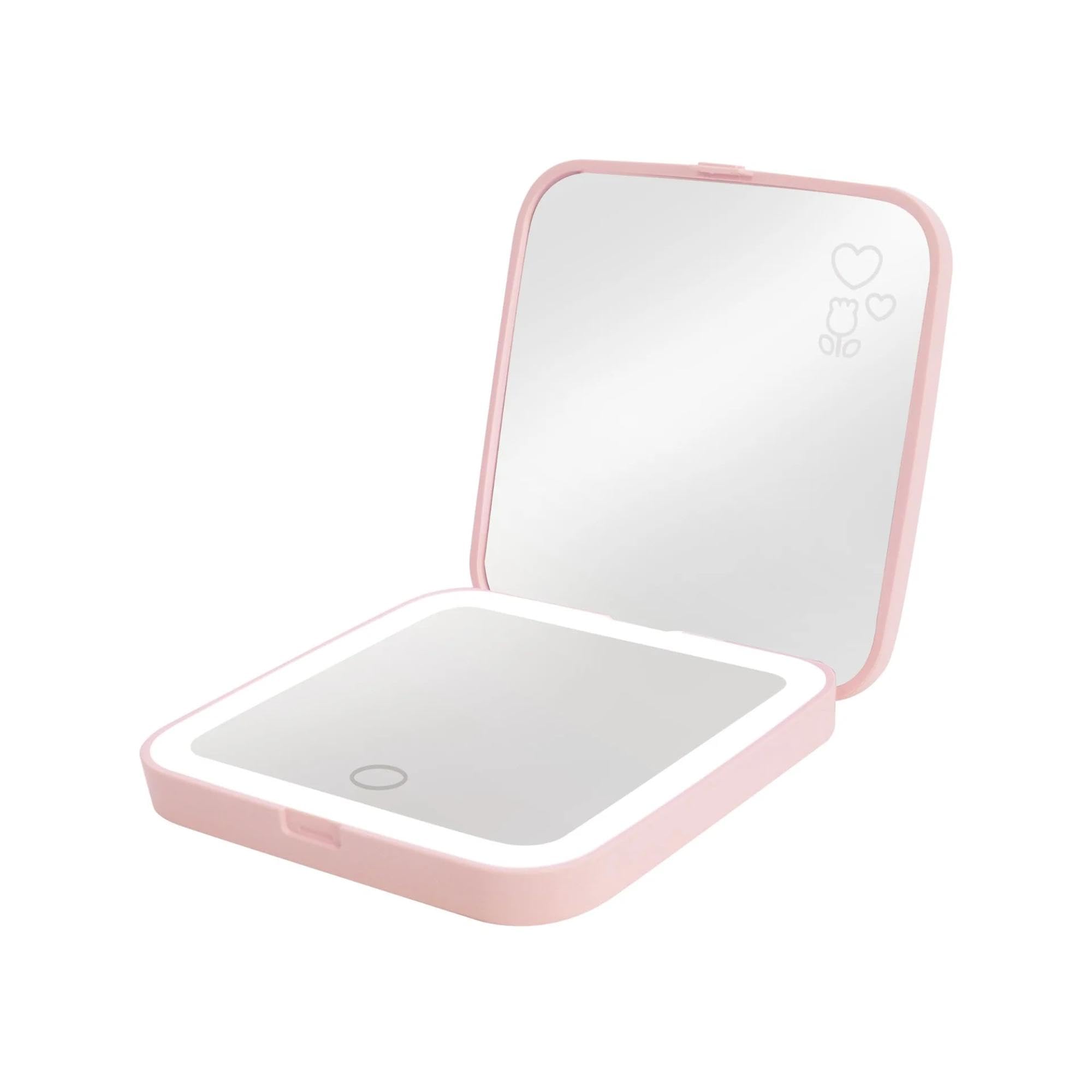Impressions Vanity - Espejo compacto LED con diseño floral de Hello Kitty con diseño de obras de arte y espejo de bolso de doble aumento, espejo de maquillaje con sensor suave al tacto, diseño