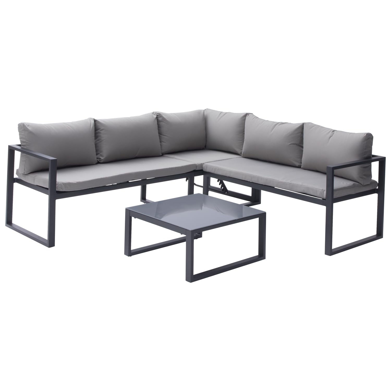 Happy Garden Salon de Jardin modulable Ibiza en Tissu Gris 4 Places - Aluminium Anthracite
