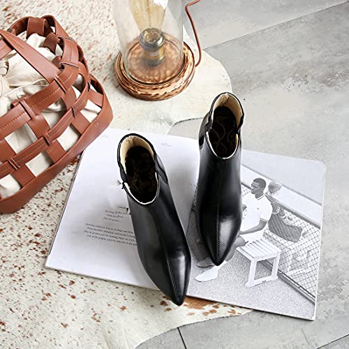 VOKLIN Women's Pointed Toe Dressy Ankle Boots Elastic Side Panel Stiletto High Heel Elegant Short Booties2