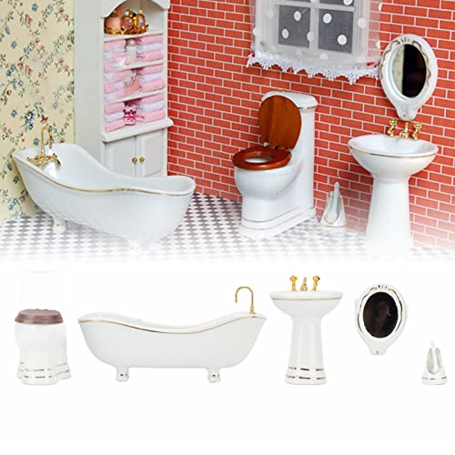 KENANLAN 5 Pieces Dollhouse Furniture Bathroom Set,1:12 Miniature Dollhouse Furniture Toys,Bathroom Accessories - Image 4