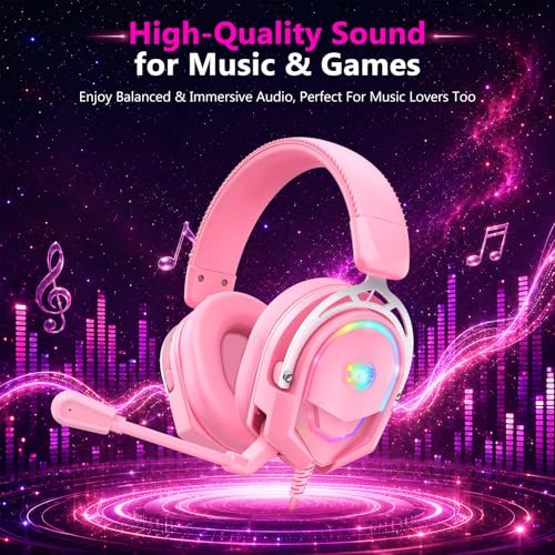 Image of K98 Wired RGB Gaming Headset with Mic, Over Ear Gaming Headphones, 50mm Neodymium Drivers, Noise Isolating Microphone, Memory Foam Cushions, Aluminum Alloy Frame for PC, PS5, PS4, Xbox, Switch