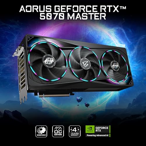 Image of GIGABYTE AORUS GeForce RTX 5070 Master 12G Graphics Card, 12GB 192-bit GDDR7, PCIe 5.0, WINDFORCE Cooling System, GV-N5070AORUS M-12GD Video Card