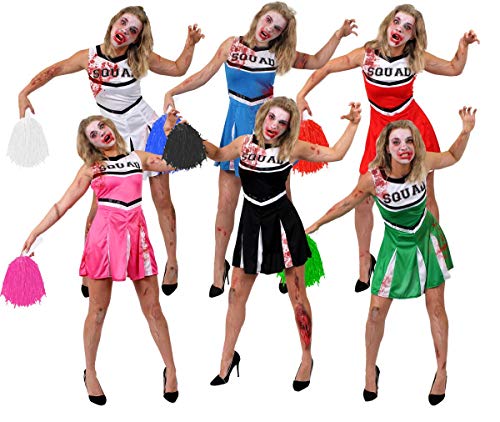 I LOVE FANCY DRESS LTD Traje DE Animadora Zombi Blanco + Pompones Gigantes + Pintura Facial + Sangre Falsa Halloween High School Damas Elegante Vestido Traje DE Mujer (X-PEQUEÑO)