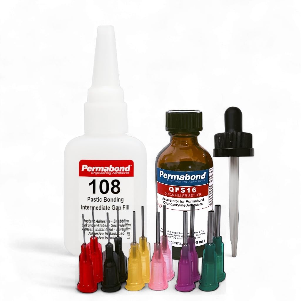 Maven Adhesive Kits (Permabond 108) Cyanoacrylate Adhesive, Intermediate Viscosity 400-600 cP, Fast-Set Adhesive (Glue + Needle Tips, 1oz)