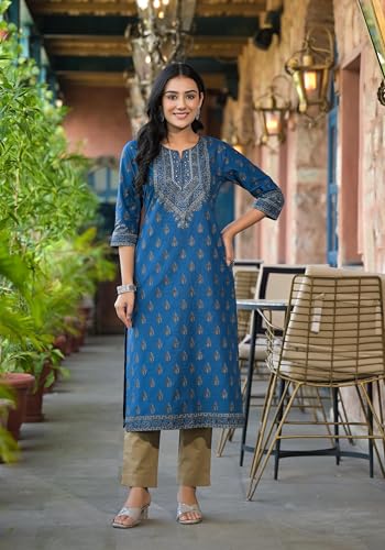 Image of Juniper Blue Ethnic Motif Printed Cotton Kurta