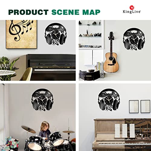 Kinglive Music Headphones Decor Wall, Musical Vinyl Record Clock, Birthday Gifts For Music Lovers, Vintage Wall Clocks Battery Operated, 12 Inch Black Musical Note Clock For Music Room Bedroom #TOP1