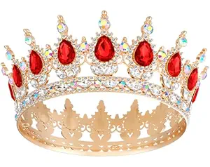 Crown for Women, Queen Crown Tiara for Princess Party (Gold Red AB)