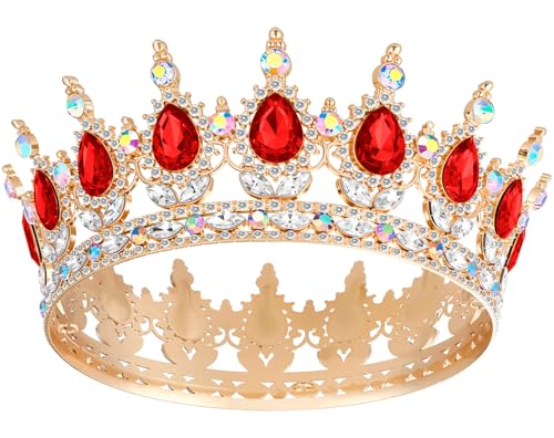 Crown for Women, Queen Crown Tiara for Princess Party (Gold Red AB)