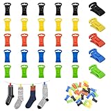 ALLY-MAGIC Sockenklammern für Waschmaschine und Trockner, 30 Stück Bunte Sockenclips mit Haken, Rutschfeste Sockenhalter zum Sortieren, Trocknen & Aufhängen von Socken Kleidung Handtüchern E24-WZJ30