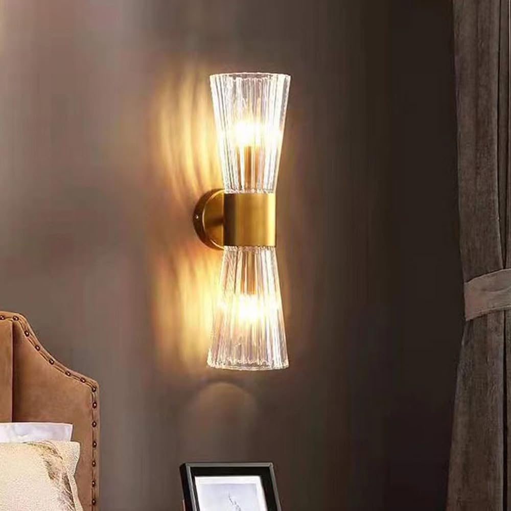 Kinkiety ścienne wewnątrz 2 światła kryształ łazienka góra dół toaletka złota długa liniowa lampa ścienna prążkowane szklane lampy ścienne do sypialni salonu korytarza korytarza wiejskiego domu