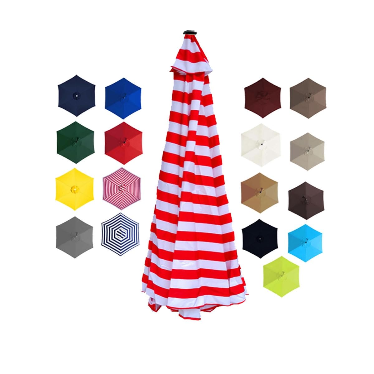 KXXZAAU Canopy Cover 6 Ribs/8 Ribs Patio Umbrella Replacement Canopy Water Resistant 6.5/7.5/8.2/9/10ft Canopy Replacement Top for Market Garden Table Umbrella(Color:Red bar,Size:3.0m/10FT-6Ribs)