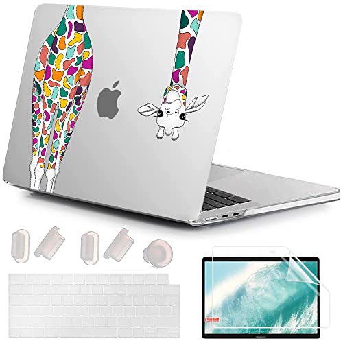 MUSHUI 4 in 1 Custodia per Macbook Air M2 M3 M4 13,6 Pollici A2681 A3113 A3240, 2025 2024 2022 con Touch ID, Plastica Case Cover Rigida & Pellicola Tastiera & Proteggi Schermo, Giraffa