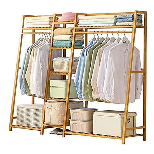 Perchero de bambú con estantes para entrada, dormitorio, lavandería, perchero resistente con armario abierto, fácil de instalar, color madera, 160 cm