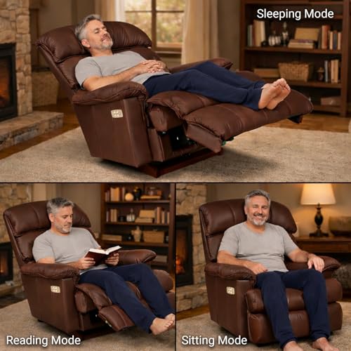 Image of LA Z BOY American Imported Cardinal Single Seater Auto Motorized Italian Leather Reclina Rocker Recliner Sofa | Premium Durable Iconic Comfort Home Design | Living Room Relax Seating Chair | Chestnut