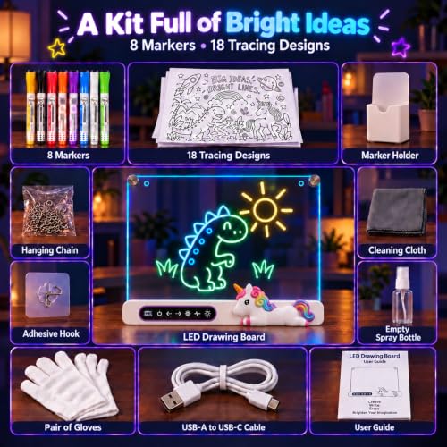 LED Drawing Board for Kids, 16" Rechargeable Neon Light Up Drawing Tablet - image 6