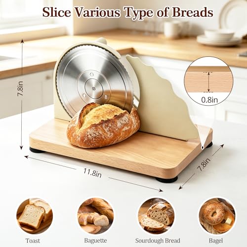 Manual Bread Slicer for Homemade Sourdough Bread, Classic Sourdough Bread Slicer with Scale Line and Stainless Steel Blade, Adjustable Thickness&Evenly Slicing, Cream (Cream) by Myrozsea - Used condition - Image 2