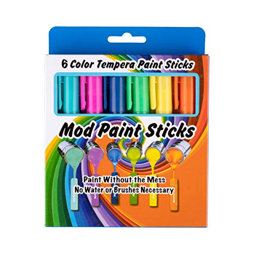 Modfamily Mod Paint Sticks - Washable Solid Tempera Paint Markers (6 Pack) - Kid's Art Supply - Aqua, Royal Blue, Tangerine, Bright Yellow, Lime Green, Bright Pink