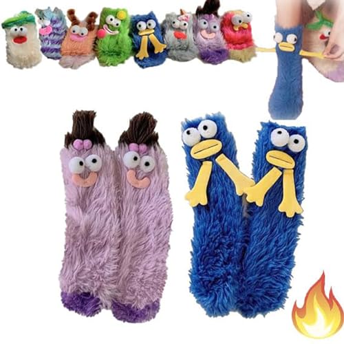 Oaiyeie Coral Velvet Three-Dimensional Quirky Socks, Warm Cozy Fluffy Cartoon Monster Socks for Women Girls, Winter Funny Fuzzy Cozy Socks (2 Pairs-a)