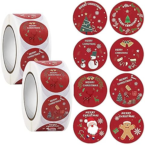 Yxhome Christmas Labels Self Adhesive 2 Roll,1000 Piece Decorative Tag Stickers Seal Stickers Red,Christmas Stickers for Gift Bags Paper Bags Christmas Cards Cover