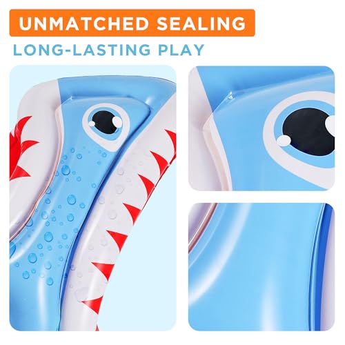 Image of iPlay, iLearn Kids Shark Pool Toy, 3-in-1 Inflatable Floating Pool Game