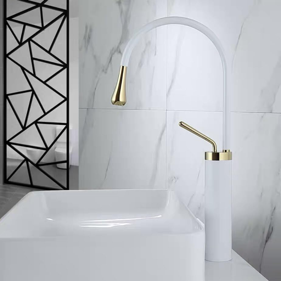 Mitigeur cuisine et salle de bain blanc avec bec rotatif eau chaude froide en laiton
