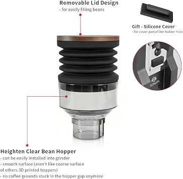 Single Dose Hopper Compatible with Eureka Mignon Espresso Coffee Grinder Silicone Bellow for Blow Out Residual Coffee Grounds (Heighten Hopper)