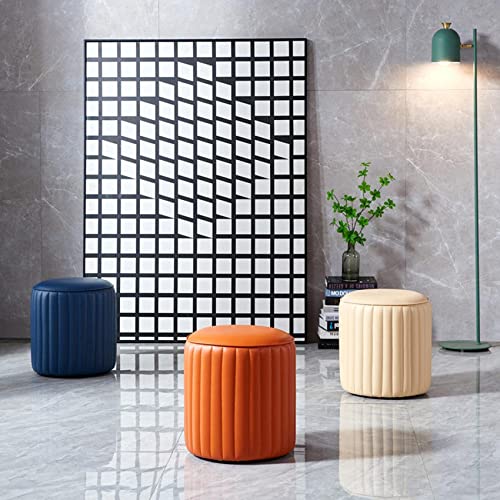 Repose-Pieds Rond Cuir Bleu Clair au Design Épuré et Finitions Soignées