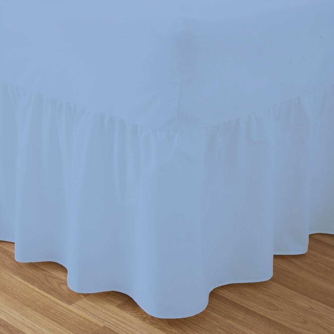 AmigoZone Plain Pollycotton Valance Fitted Sheet Or Pillow Pair Cases (Double, Mid Blue)