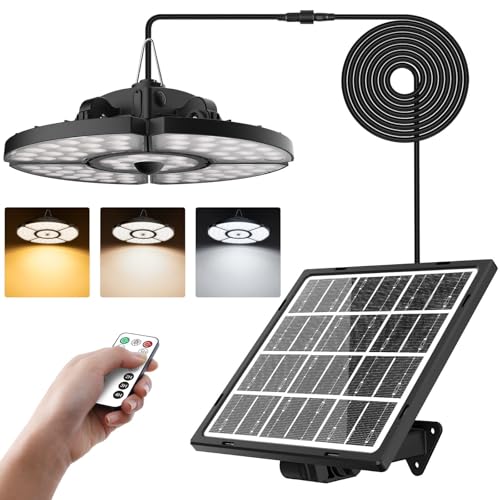 CLV Luz Solar Interior 152 LED 2500LM, Lámpara Colgante Solar 4 Modos y 2700K-6500K Lampara Solar Interior Sensor de Movimiento 5000MAH, 5 Brillo,Temporizador, Memoria para Casa Jardín Garaje Balcón