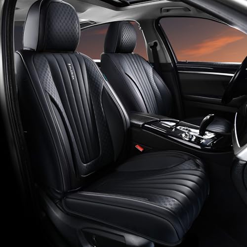 Image of FLORICH Car Seat Covers, Black Leather Car Seat Covers Front Seats, Premium Leatherette Car Seat Cushion for Cars, Automotive Seat Protectors Universal Fit for Most Sedans Cars SUV Trucks