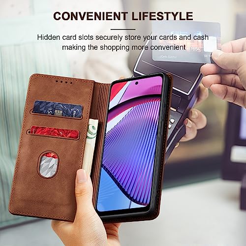 Image of Jasonyu Flip Wallet Case for Moto G Power (2023),Leather Magnetic Folio Cover with Card Holder,Kickstand - TPU Shockproof Durable Protective Phone Case,Brown