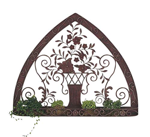 MY SWANKY HOME Ornate Floral Urn Wall Mounted Planter Outdoor Garden Metal Flowers Sculpture Dark Brown 50.25'' L X 41'' H X 6.5'' Deep