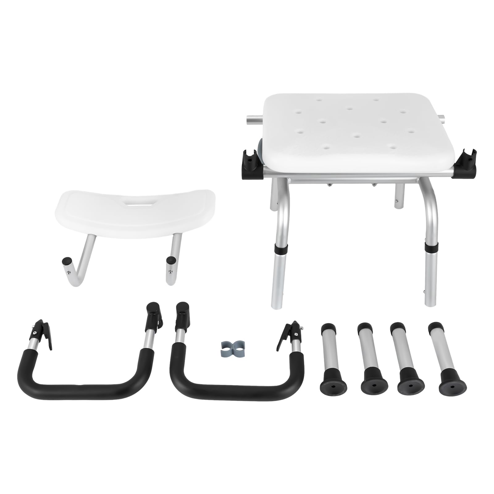 Silla de ducha de 360° con respaldo y reposabrazos, altura regulable, taburete de ducha hasta 180 kg, antideslizante, silla de ducha para discapacitados, personas mayores y embarazadas